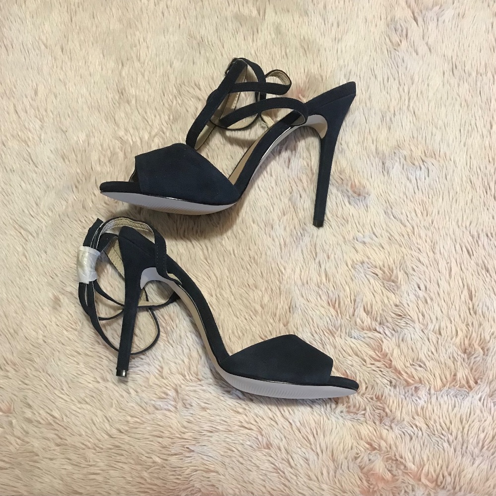 Brand New Maiden Lane Navy Blue Suede Heels